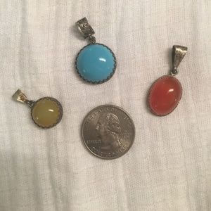 Set of 3 Natural Stone Pendants